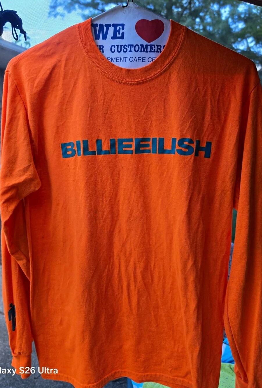 Gildan Heavy Cotton Orange Cotton Knit Crew Neck Long Sleeve Billie Eilish M
